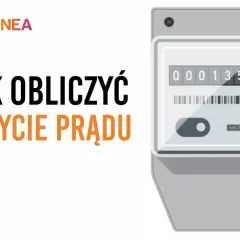 Jak obliczyć zużycie prądu? Grafika przedstawia licznik energii elektrycznej z wyświetlaczem pokazującym 000135,6 kWh.