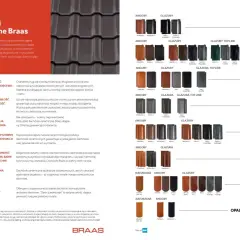 Przegląd rodzajów dachówek ceramicznych Braas: modele Rubin, Turmalin, Topas, Granat, Opal w różnych kolorach i wykończeniach.