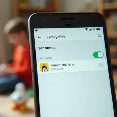 Ekran telefonu z aplikacją Family Link. Widoczna opcja "Jak usunąć Family Link" i ustawienia.