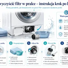 Instrukcja czyszczenie filtra w pralce: odłącz prąd, przygotuj miejsce, odkręć, wyczyść i zamontuj. Regularne czyszczenie zapobiega awariom.