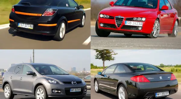 Szukasz auta do 20 tys.? Zobacz czarnego Opla GTC, czerwone Alfa Romeo, szare Mazdę CX-7 i czarnego Peugeota 407.
