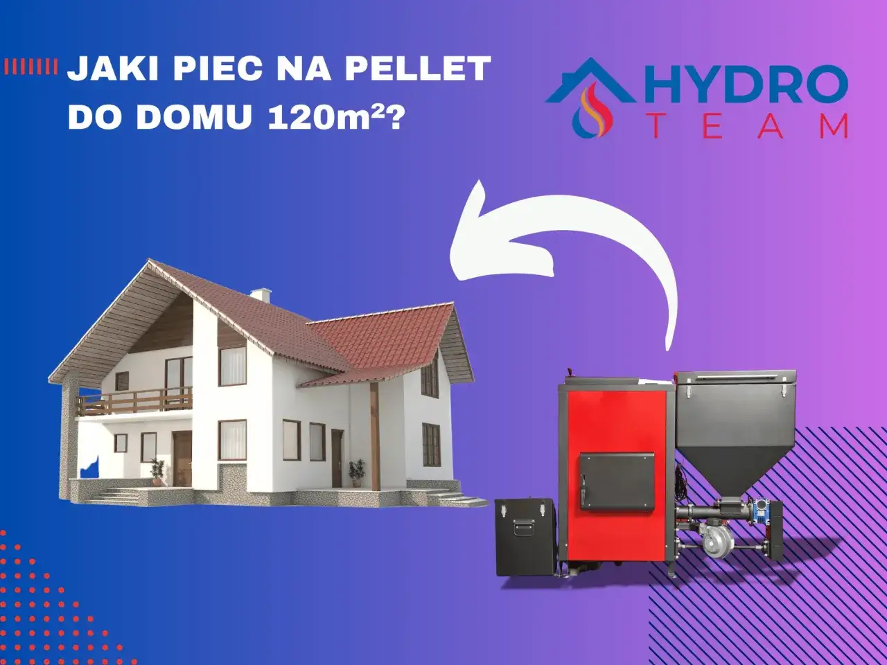 Jaki piec na pellet do domu 120m2? Wizualizacja domu i nowoczesnego kotła pelletowego.
