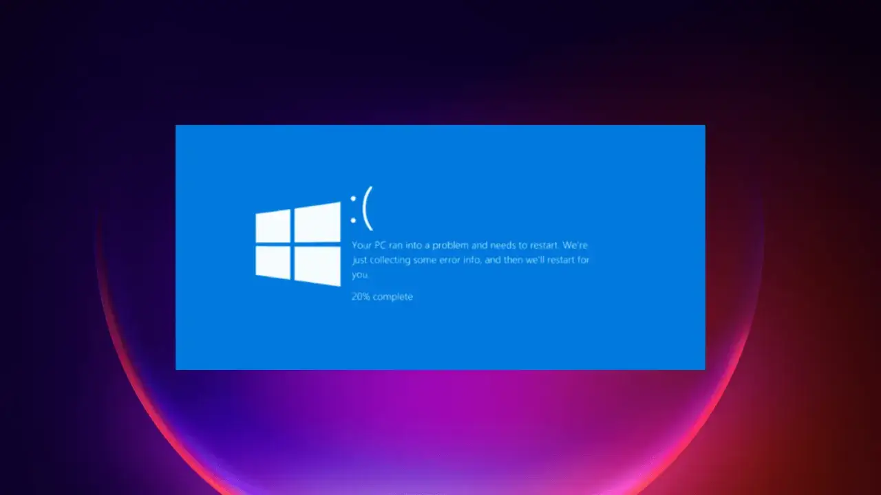 Niebieski ekran błędu Windows z symbolem smutnej buźki i komunikatem o problemie, który wymaga restartu. Wystąpił błąd kernel security check failure.