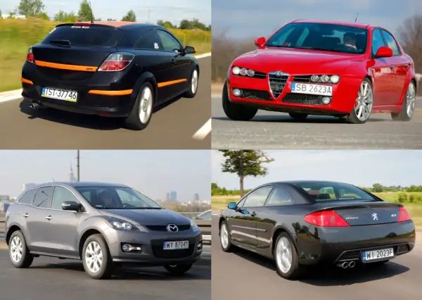 Szukasz auta do 20 tys.? Zobacz czarnego Opla GTC, czerwone Alfa Romeo, szare Mazdę CX-7 i czarnego Peugeota 407.